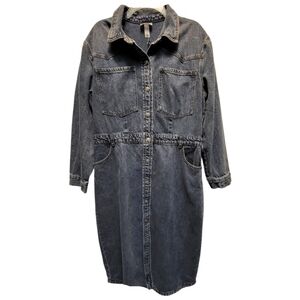 NWT Future Collective Stylish Dark Blue Long Sleeve Midi Denim Dress - Size 16